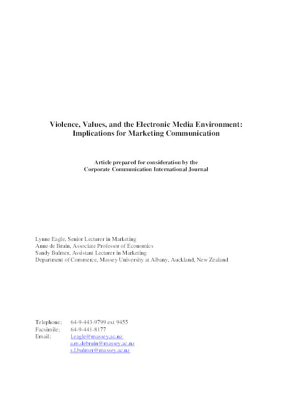 Violence, values, and the electronic media environment Thumbnail