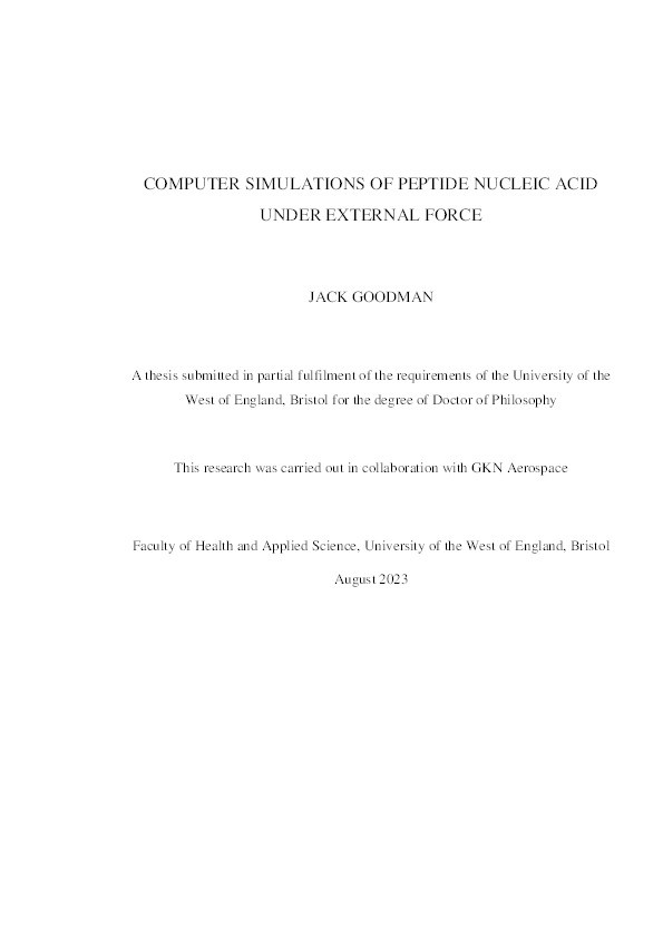 Computer simulations of peptide nucleic acid under external force Thumbnail