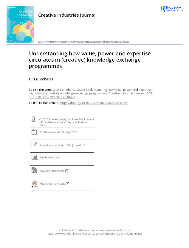 Understanding how value, power and expertise circulates in (creative) knowledge exchange programmes Thumbnail