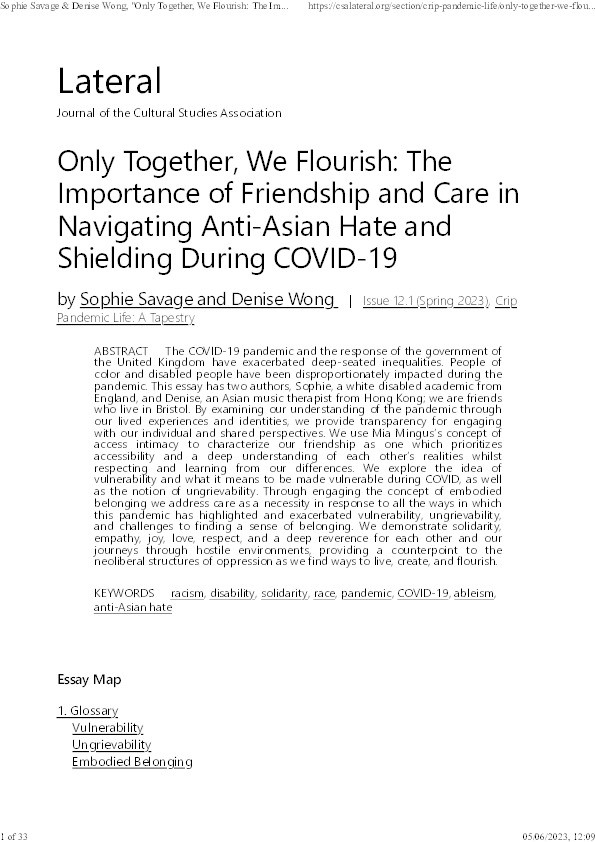 Only together, we flourish: The importance of friendship and care in navigating anti-Asian hate and shielding during COVID-19 Thumbnail