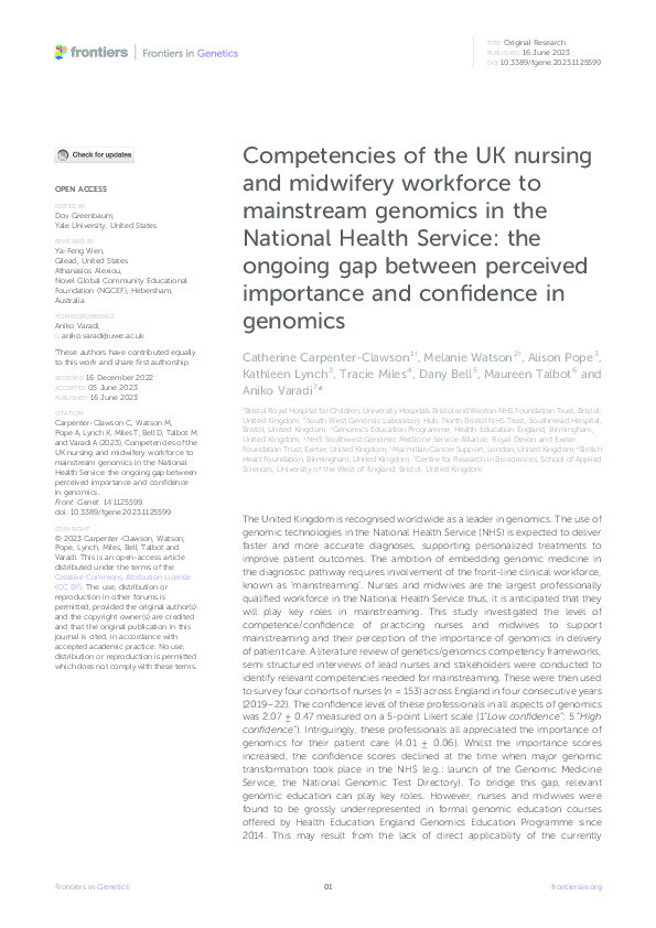 Competencies Of The UK Nursing And Midwifery Workforce To Mainstream ...