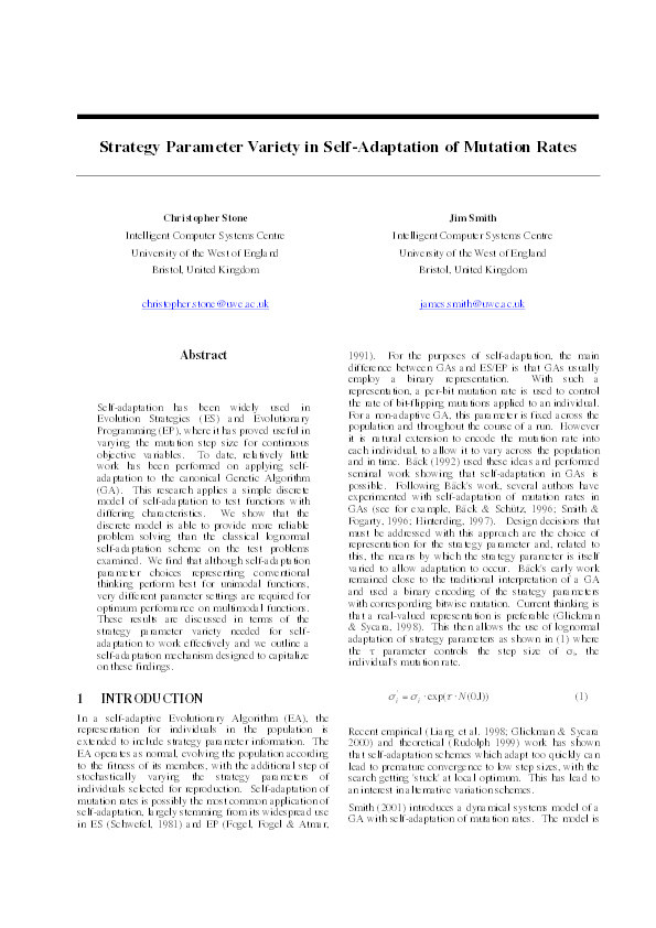 Strategy parameter variety in self-adaption of mutation rates Thumbnail