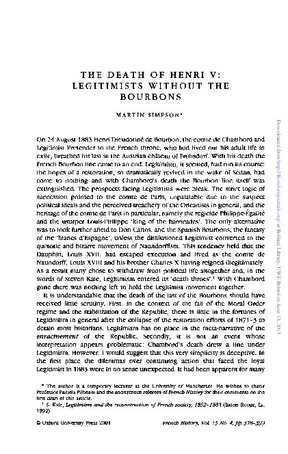 The death of Henri V: Legitimists without the Bourbons Thumbnail