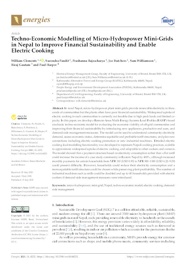 Techno-economic modelling of micro-hydropower mini-grids in Nepal to improve financial sustainability and enable electric cooking Thumbnail