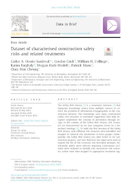 Dataset of characterised construction safety risks and related treatments Thumbnail