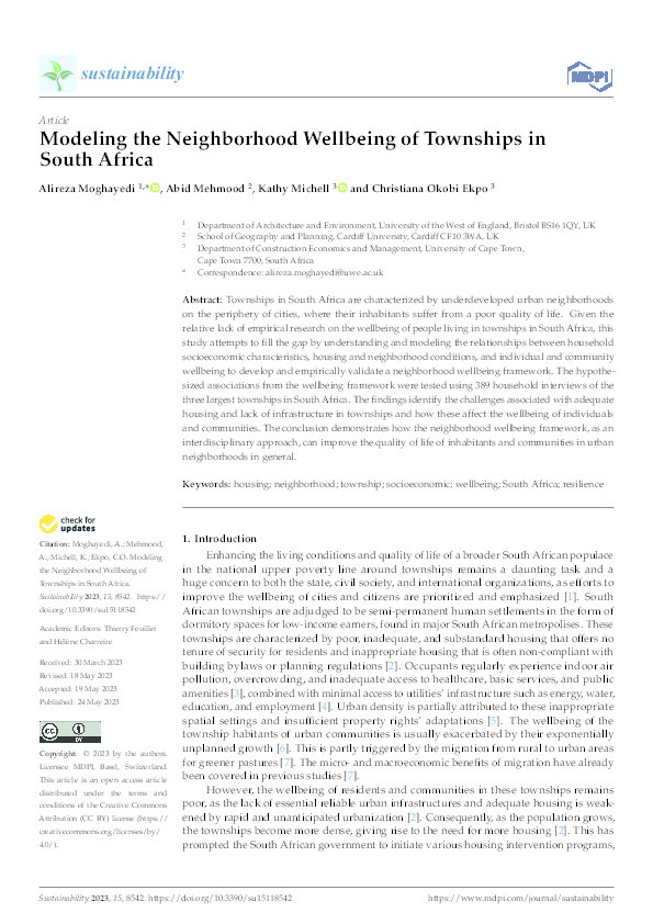 Modeling the neighborhood wellbeing of townships in South Africa Thumbnail