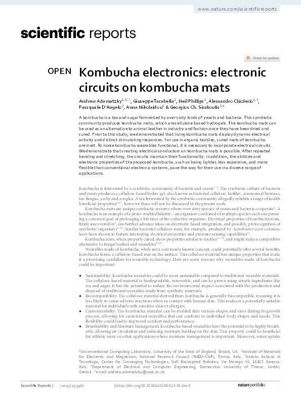 Kombucha electronics: Electronic circuits on kombucha mats Thumbnail