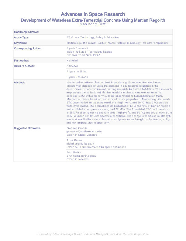 Development of waterless extra-terrestrial concrete using Martian regolith Thumbnail