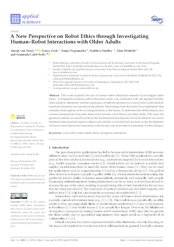 A new perspective on robot ethics through investigating human–robot interactions with older adults Thumbnail
