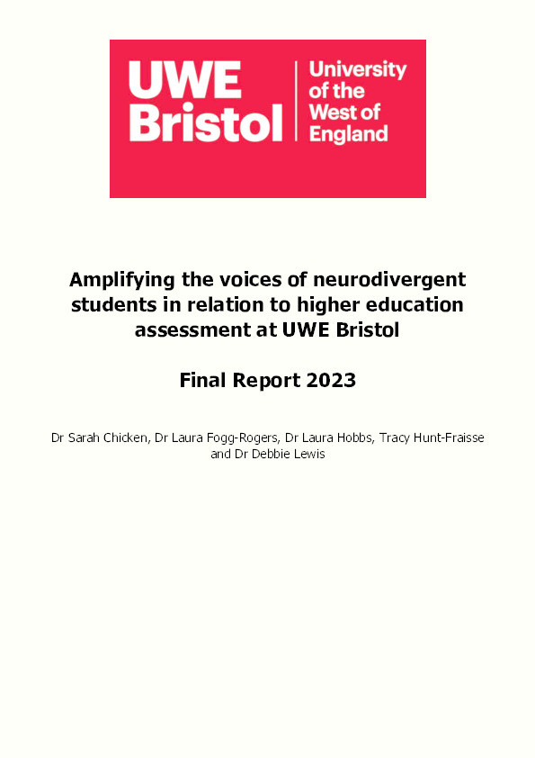 Amplifying the voices of neurodivergent  students in relation to higher education assessment at UWE Bristol Thumbnail