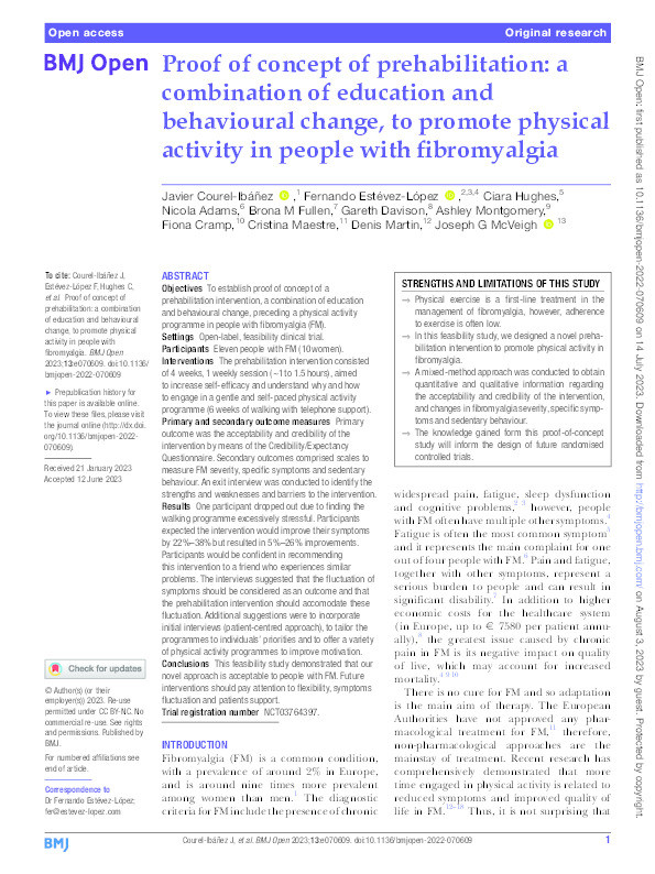 Proof of concept of prehabilitation: a combination of education and behavioural change, to promote physical activity in people with fibromyalgia Thumbnail