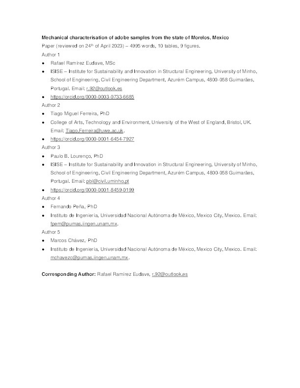 Mechanical characterisation of adobe samples from the state of Morelos, Mexico Thumbnail