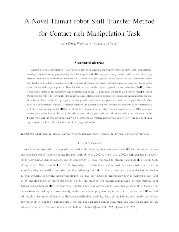A novel human-robot skill transfer method for contact-rich manipulation task Thumbnail