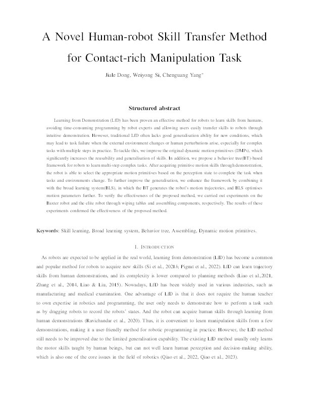 A novel human-robot skill transfer method for contact-rich manipulation task Thumbnail