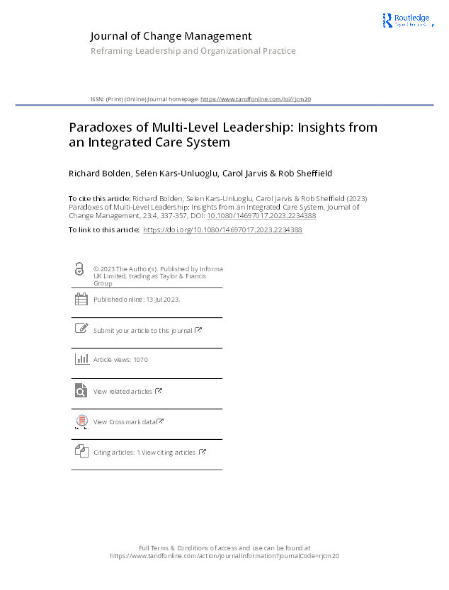 Paradoxes of multi-level leadership: Insights from an integrated care system Thumbnail