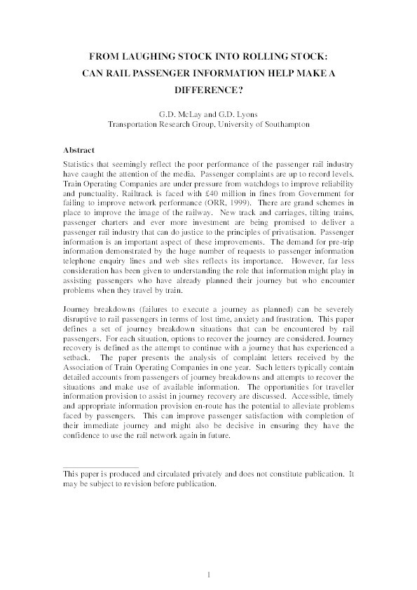 From laughing stock into rolling stock: Can rail passenger information help make a difference? Thumbnail