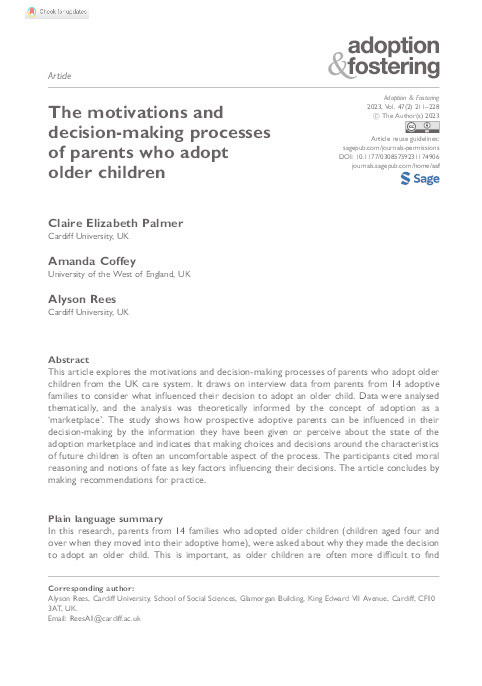 The motivations and decision-making processes of parents who adopt older children Thumbnail