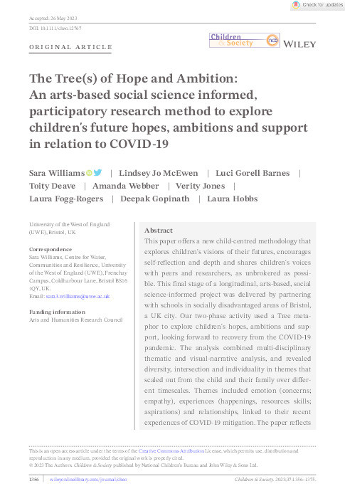 The tree(s) of hope and ambition: An arts-based social science informed, participatory research method to explore children's future hopes, ambitions and support in relation to COVID-19 Thumbnail