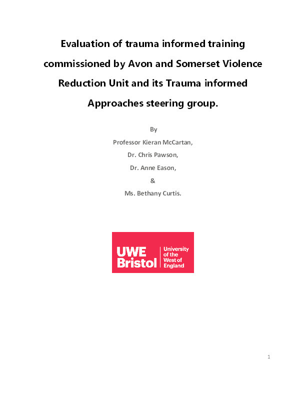 Evaluation of trauma informed training commissioned by Avon and Somerset Violence Reduction Unit and its Trauma informed Approaches steering group Thumbnail