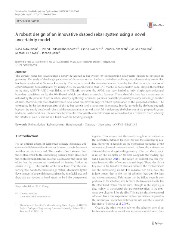 A robust design of an innovative shaped rebar system using a novel uncertainty model Thumbnail