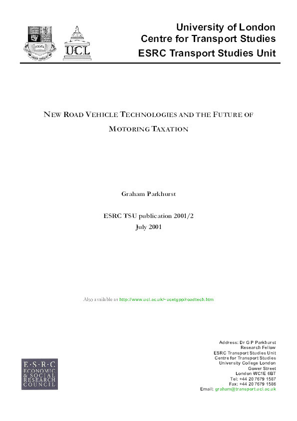 New road vehicle technologies and the future of motoring taxation Thumbnail