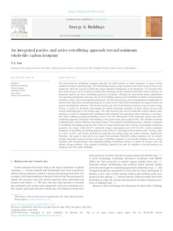 An integrated passive and active retrofitting approach toward minimum whole-life carbon footprint Thumbnail