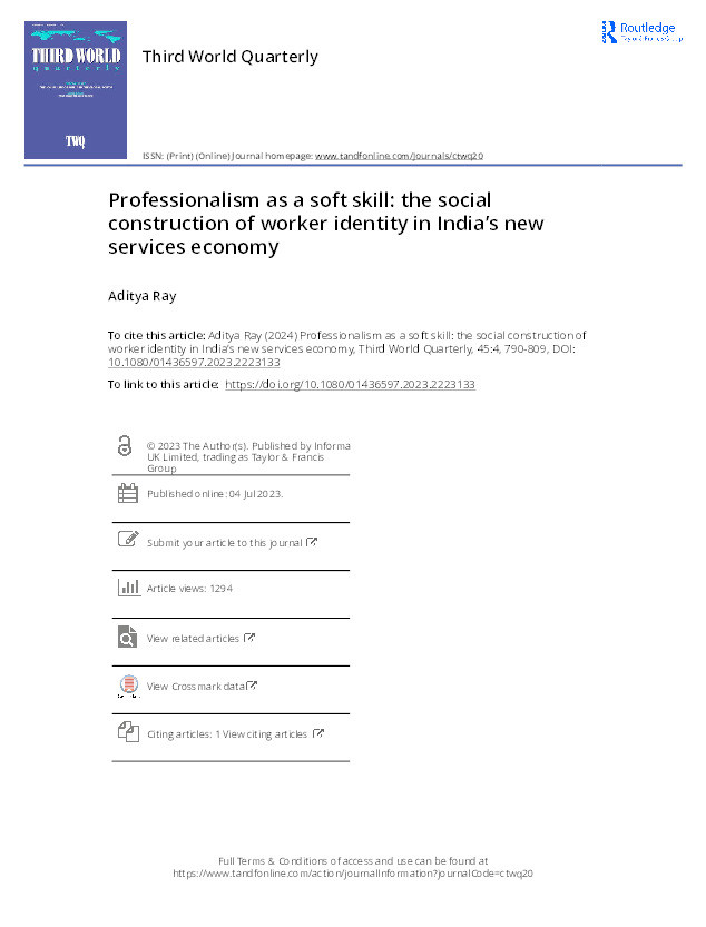 Professionalism as a soft skill: The social construction of worker identity in India’s new services economy Thumbnail