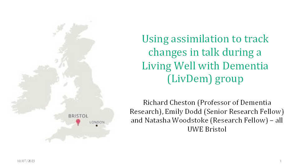 Using assimilation to track changes in talk during a Living Well with Dementia (LivDem) group Thumbnail