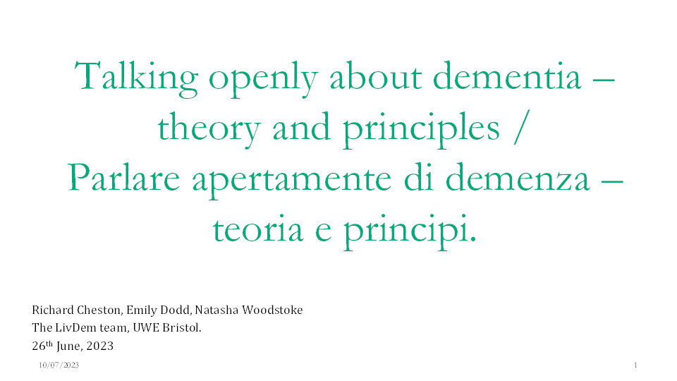 Talking openly about dementia – theory and principles Thumbnail