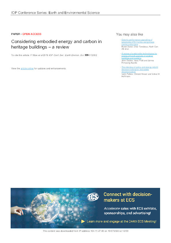 Considering embodied energy and carbon in heritage buildings – A review Thumbnail