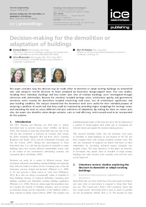 Decision-making for the demolition or adaptation of buildings Thumbnail