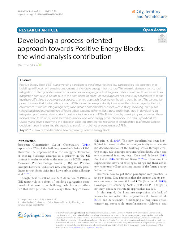 Developing a process-oriented approach towards Positive Energy Blocks: The wind-analysis contribution Thumbnail