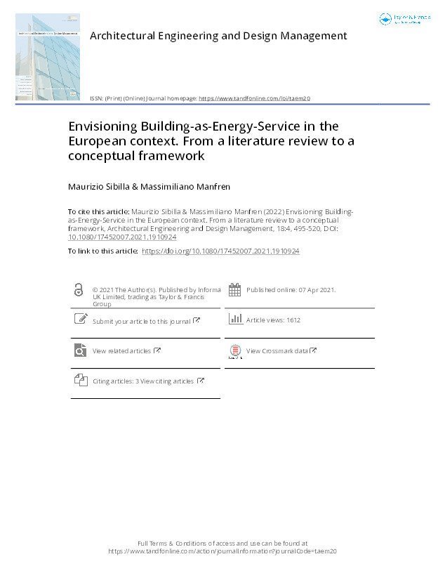 Envisioning Building-as-Energy-Service in the European context. From a literature review to a conceptual framework Thumbnail