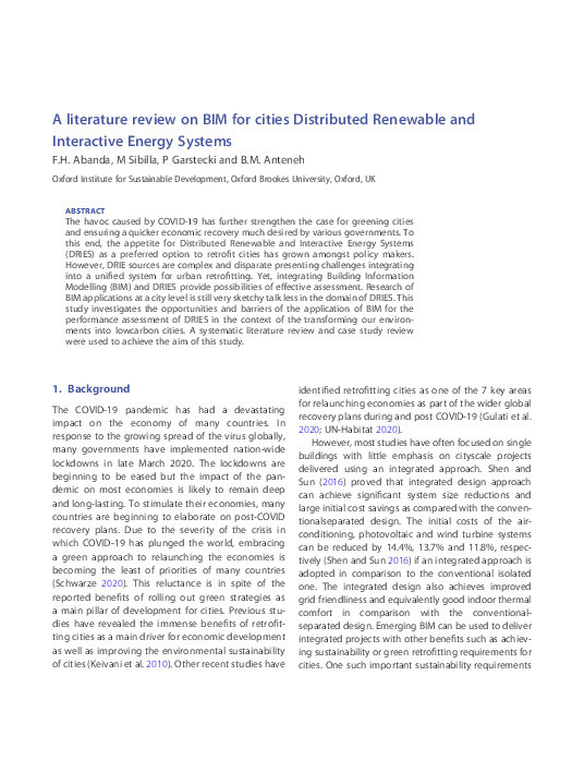 A literature review on BIM for cities Distributed Renewable and Interactive Energy Systems Thumbnail