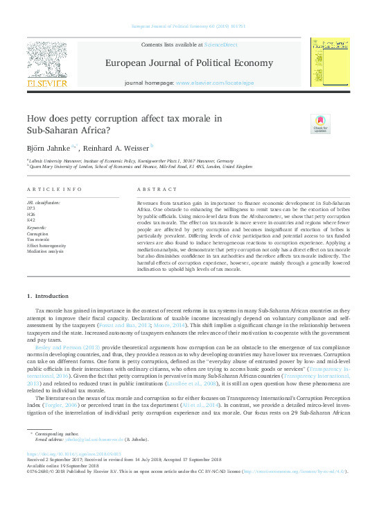 How does petty corruption affect tax morale in Sub-Saharan Africa? Thumbnail