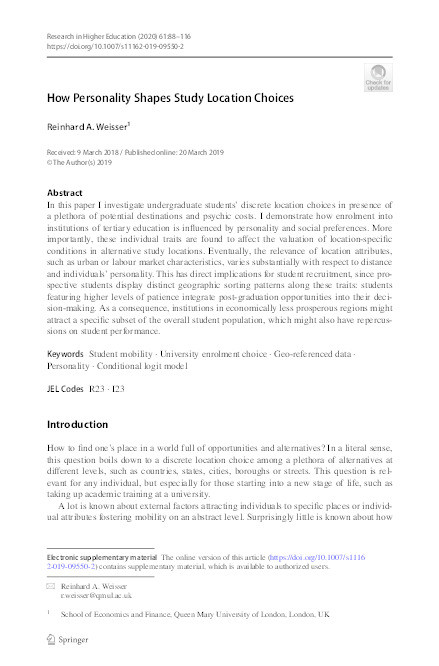 How personality shapes study location choices Thumbnail