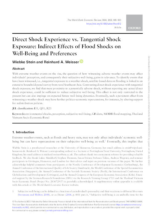 Direct shock experience vs. tangential shock exposure: Indirect effects of flood shocks on well-being and preferences Thumbnail
