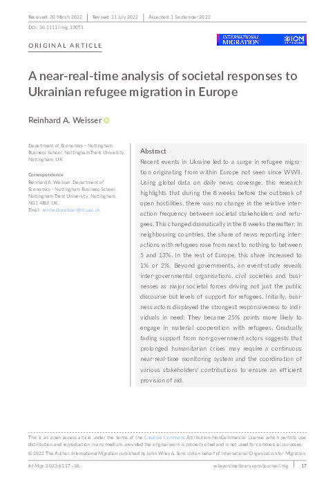 A near-real-time analysis of societal responses to Ukrainian refugee migration in Europe Thumbnail