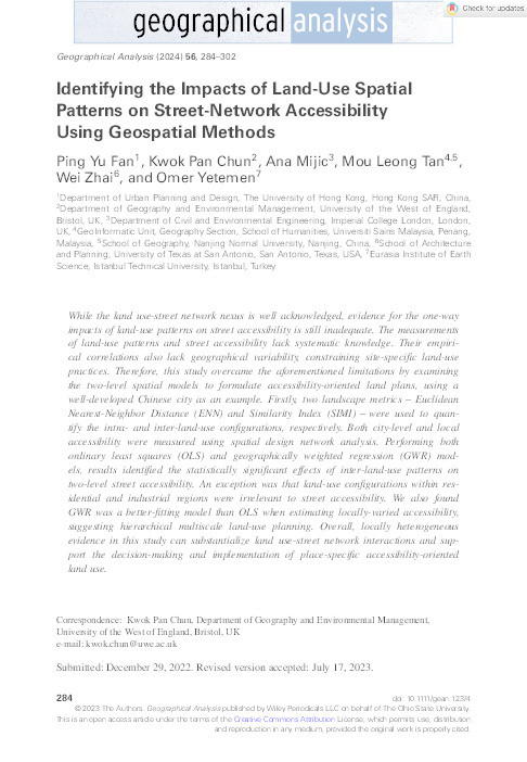 Identifying the impacts of land-use spatial patterns on street-network accessibility using geospatial methods Thumbnail