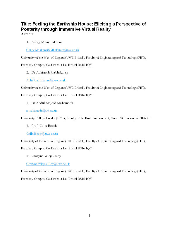 Feeling the Earthship house: Eliciting a perspective of posterity through immersive virtual reality Thumbnail