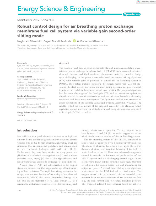 Robust control design for air breathing proton exchange membrane fuel cell system via variable gain second-order sliding mode Thumbnail