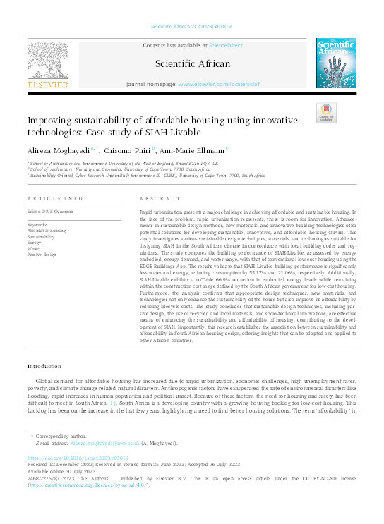 Improving sustainability of affordable housing using innovative technologies: Case study of SIAH-Livable Thumbnail