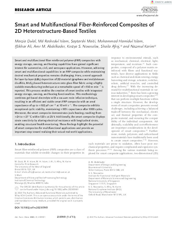 Smart and multifunctional fiber‐reinforced composites of 2D heterostructure‐based textiles Thumbnail