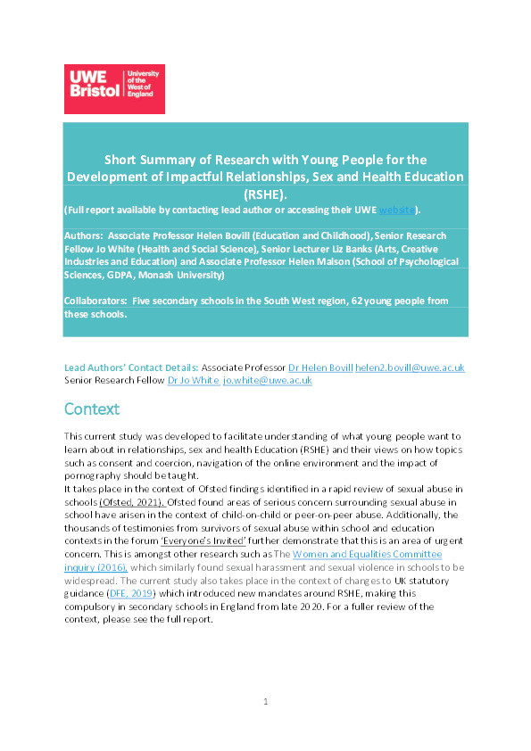 Short summary of research with young people for the development of impactful RSHE 2023 Thumbnail