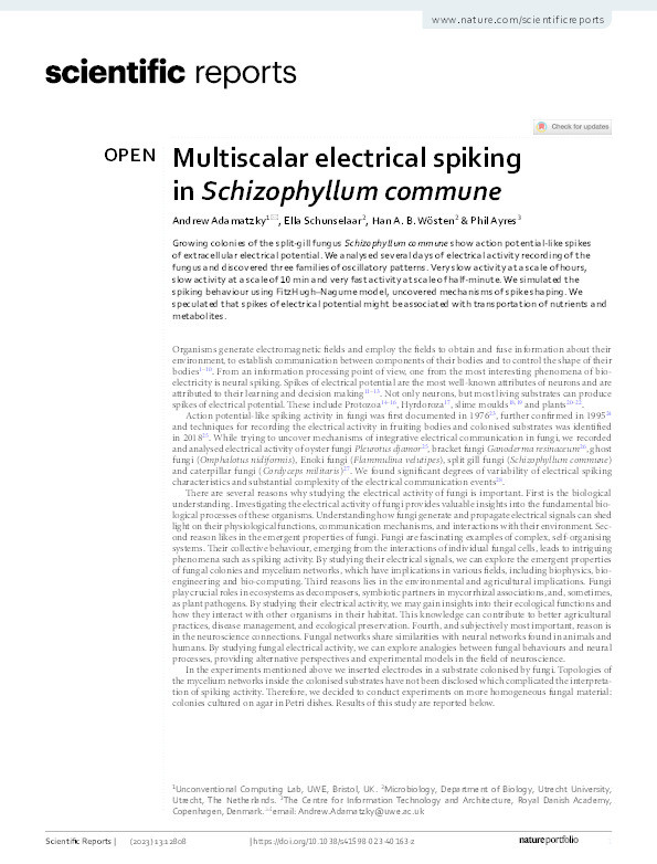 Multiscalar electrical spiking in Schizophyllum commune Thumbnail