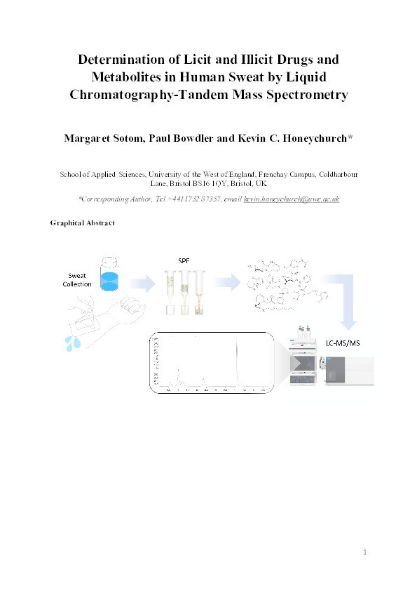 Determination of licit and illicit drugs and metabolites in human sweat by liquid chromatography-tandem mass spectrometry Thumbnail