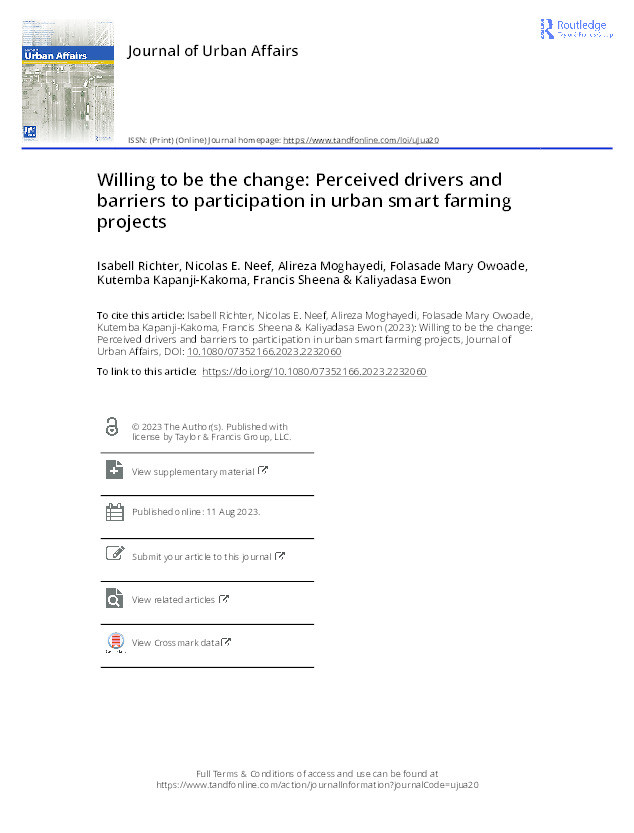 Willing to be the change: Perceived drivers and barriers to participation in urban smart farming projects Thumbnail