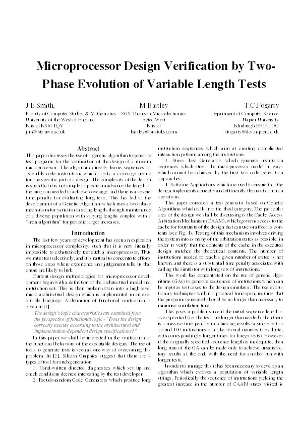 Microprocessor design verification by two-phase evolution of variable length tests Thumbnail