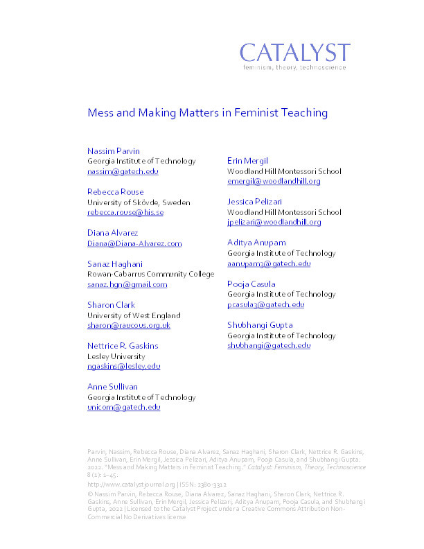 Mess and making matters in feminist teaching Thumbnail