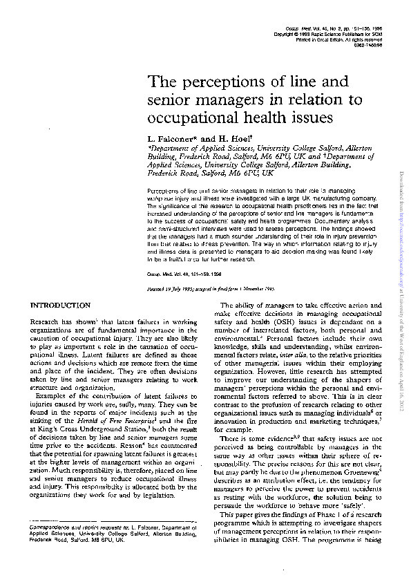 The perceptions of line and senior managers in relation to
occupational health issues Thumbnail